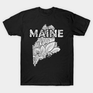 Mandala art map of Maine with text in white T-Shirt